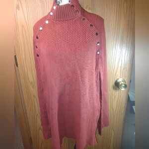 Chic Rust Sweater Poncho with Snap Detail